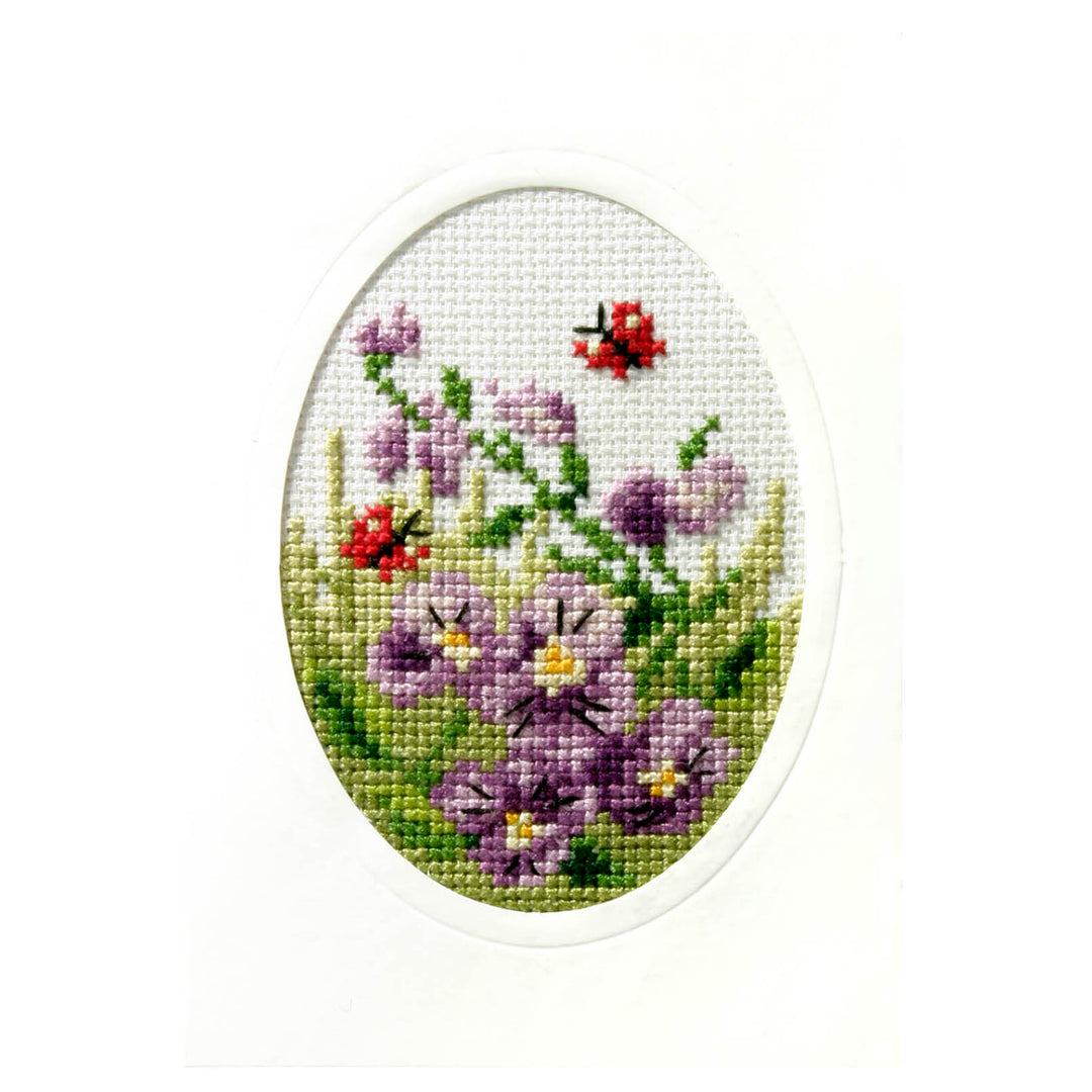 Cross Stitch Kit: Greetings Card: Pansies