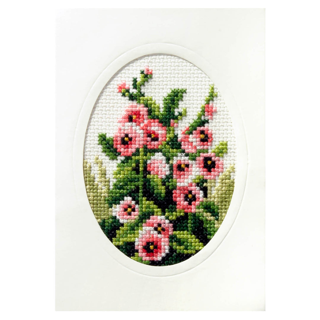 Cross Stitch Kit: Greetings Card: Hollyhocks