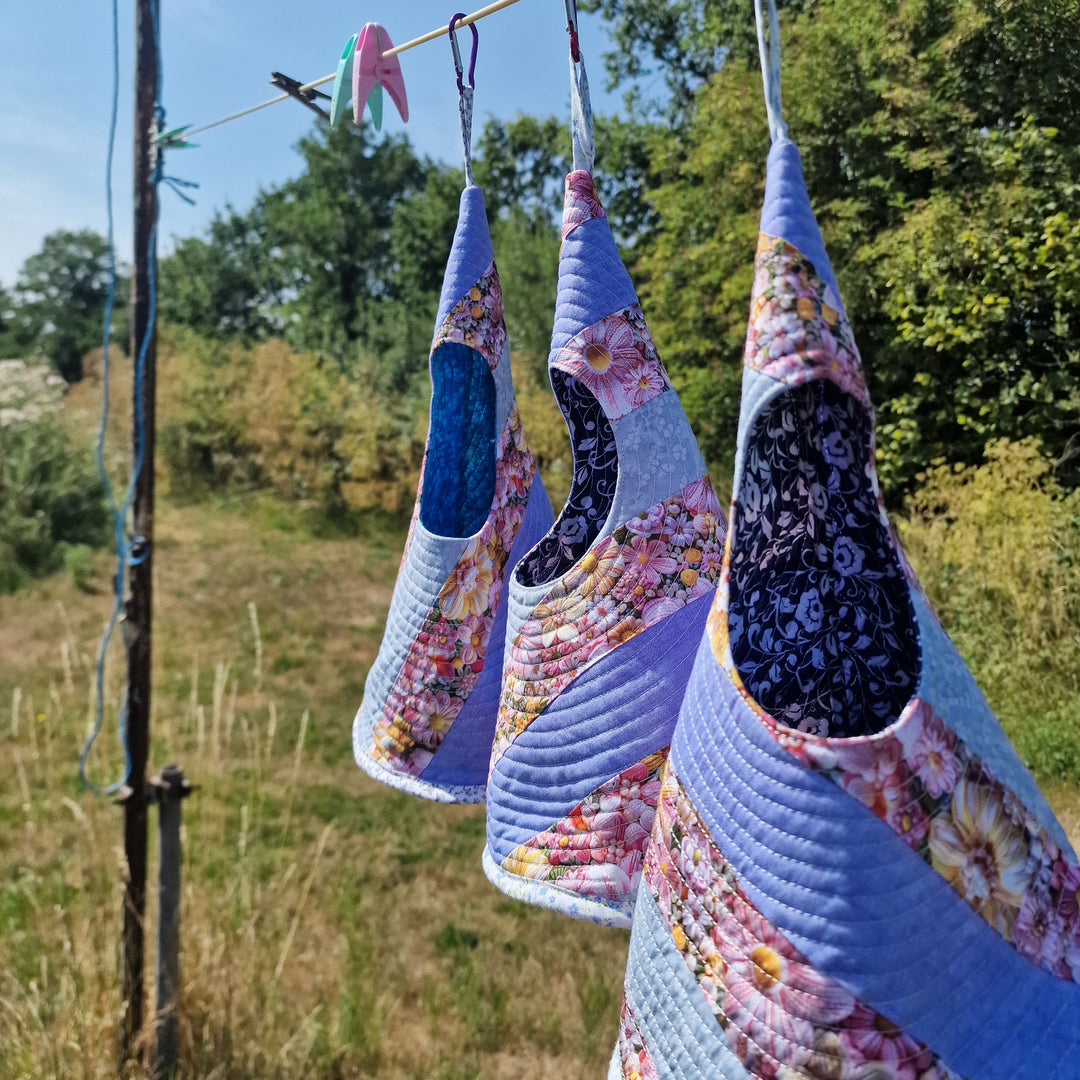 Quilted Peg Bag – Blue Floral Patchwork | Handmade Peg Holder with Clip