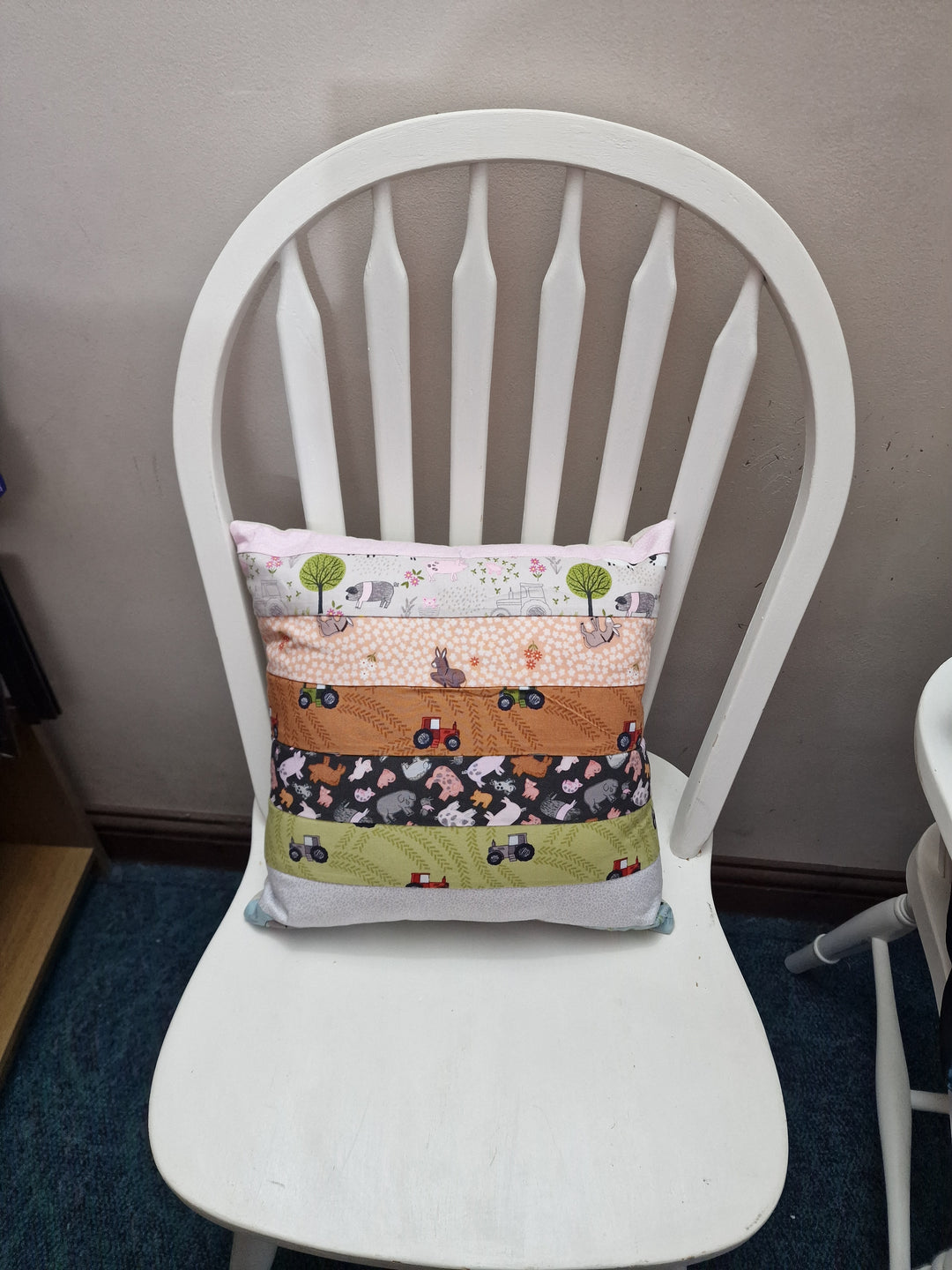 Farmyard Stripe Cushion – Handmade Patchwork Cushion