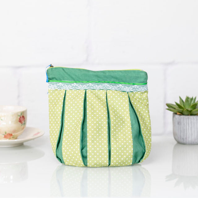 Green Pleated Cosmetic Bag