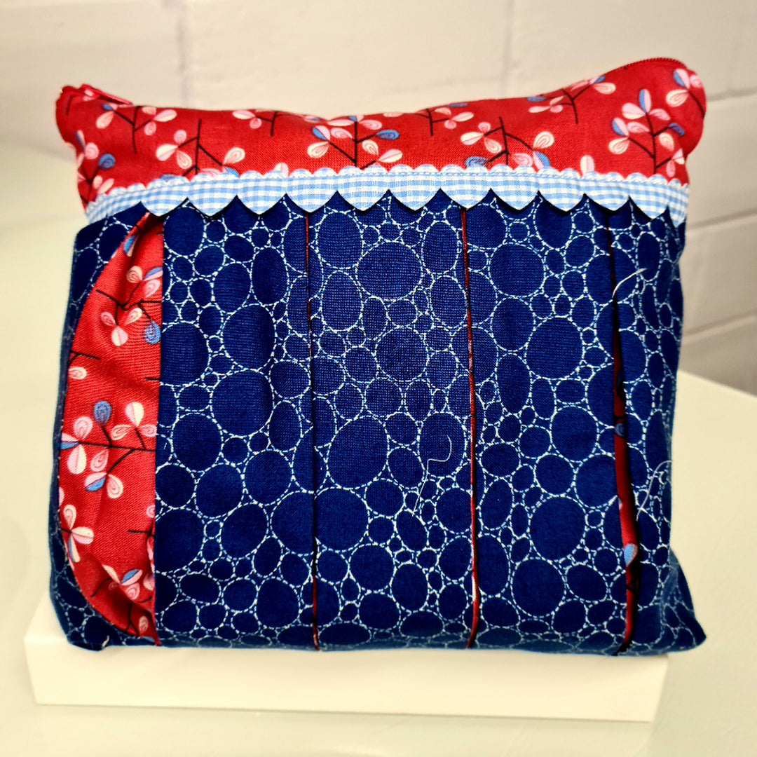 Blue and Red  Pleated Cosmetic Bag