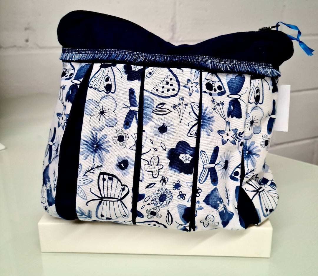 Blue and White Butterfly: Pleated Cosmetic Bag