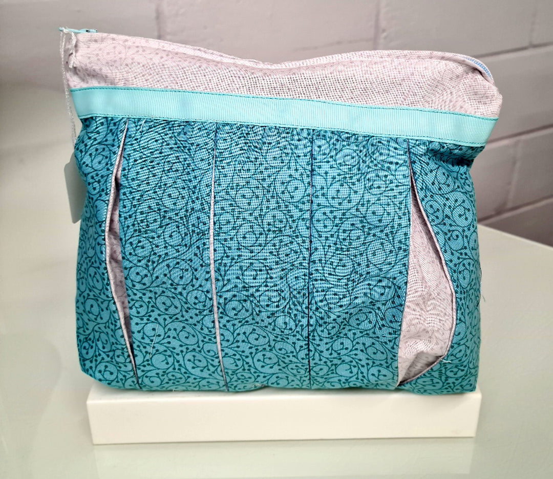 Aqua and Grey: Pleated Cosmetic Bag