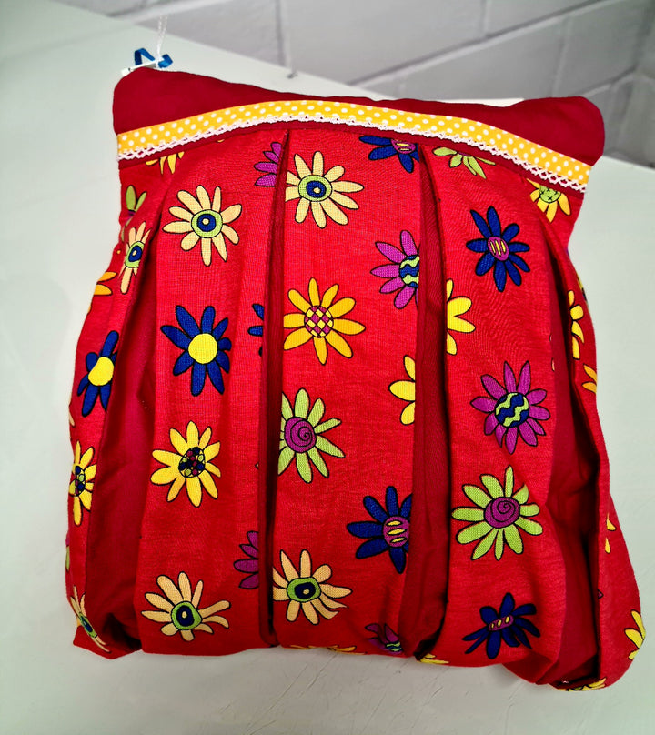 Red Flower Covered: Pleated Cosmetic Bag