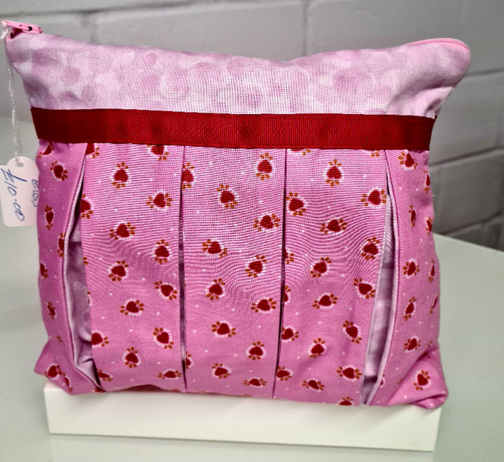 Pink with Hearts: Pleated Cosmetic Bag