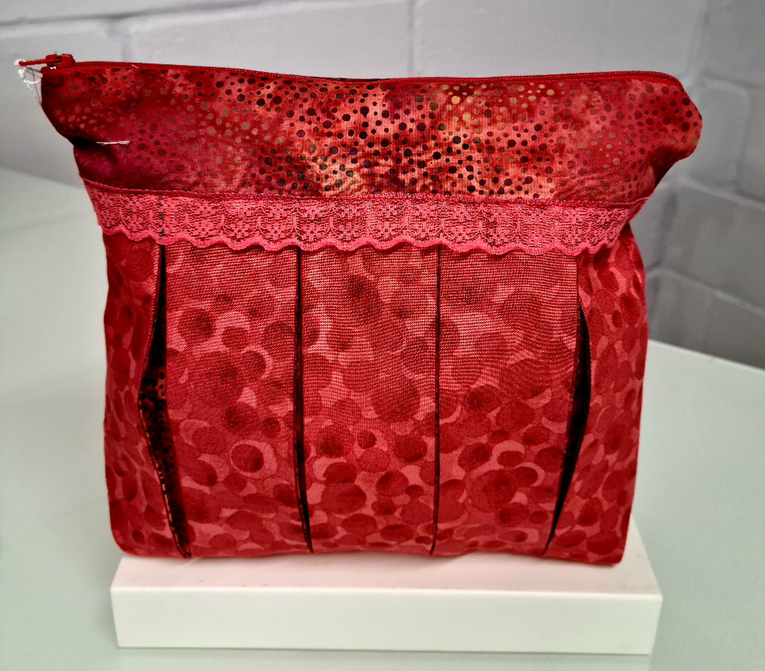 Red and Lace: Pleated Cosmetic Bag