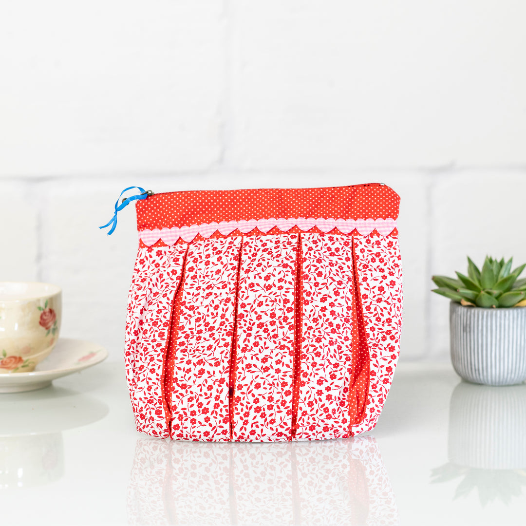 Pink with Hearts: Pleated Cosmetic Bag