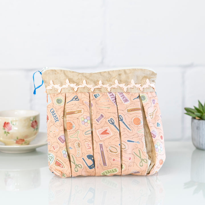 Blue and White fishes: Pleated Cosmetic Bag