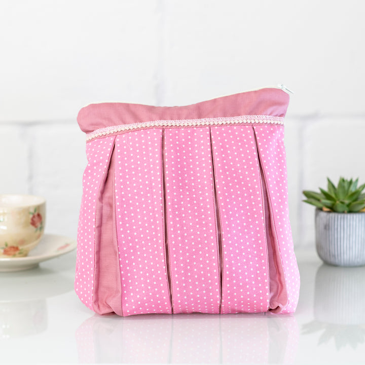 Cream with Red Circles: Pleated Cosmetic Bag