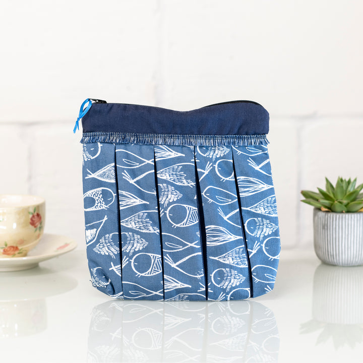 Floral Design On White Background: Pleated Cosmetic Bag